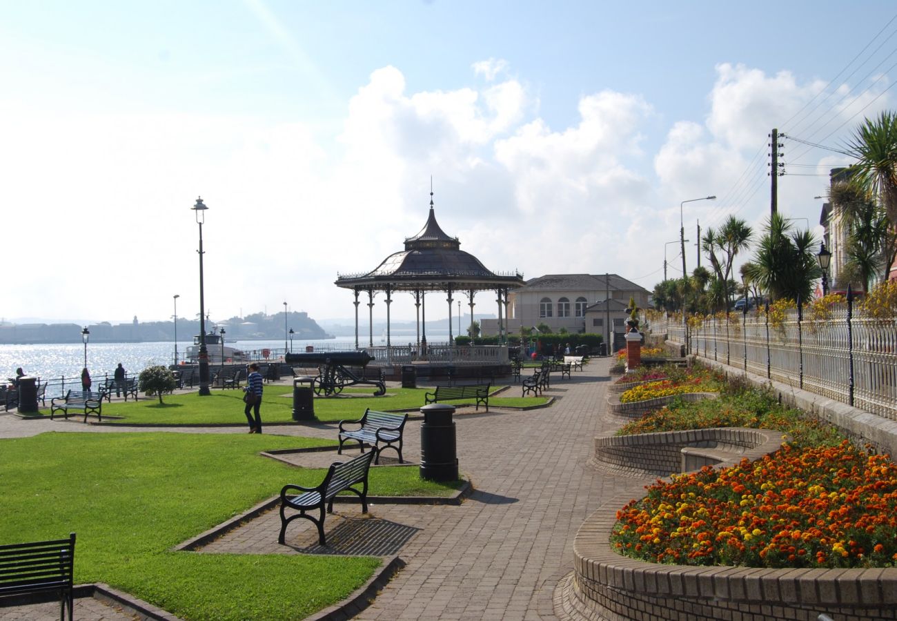 Cobh, East Cork, County Cork, Ireland. Park, sea view, flowers, scenic relaxing.